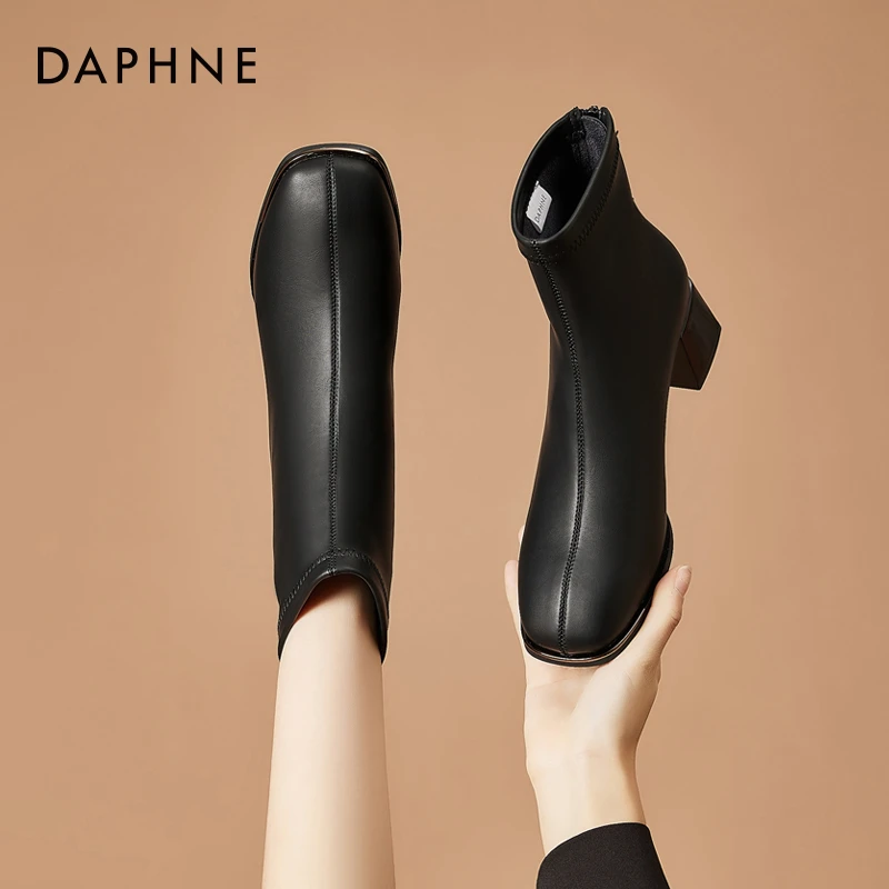达芙妮粗跟短靴女2024年新款秋冬单靴中跟踝靴高跟法式时尚瘦瘦靴