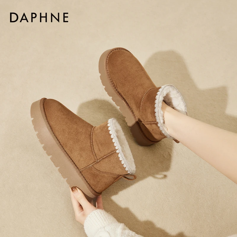 达芙妮百搭2025年冬季新款厚底雪地靴女短靴加绒保暖加厚东北棉鞋