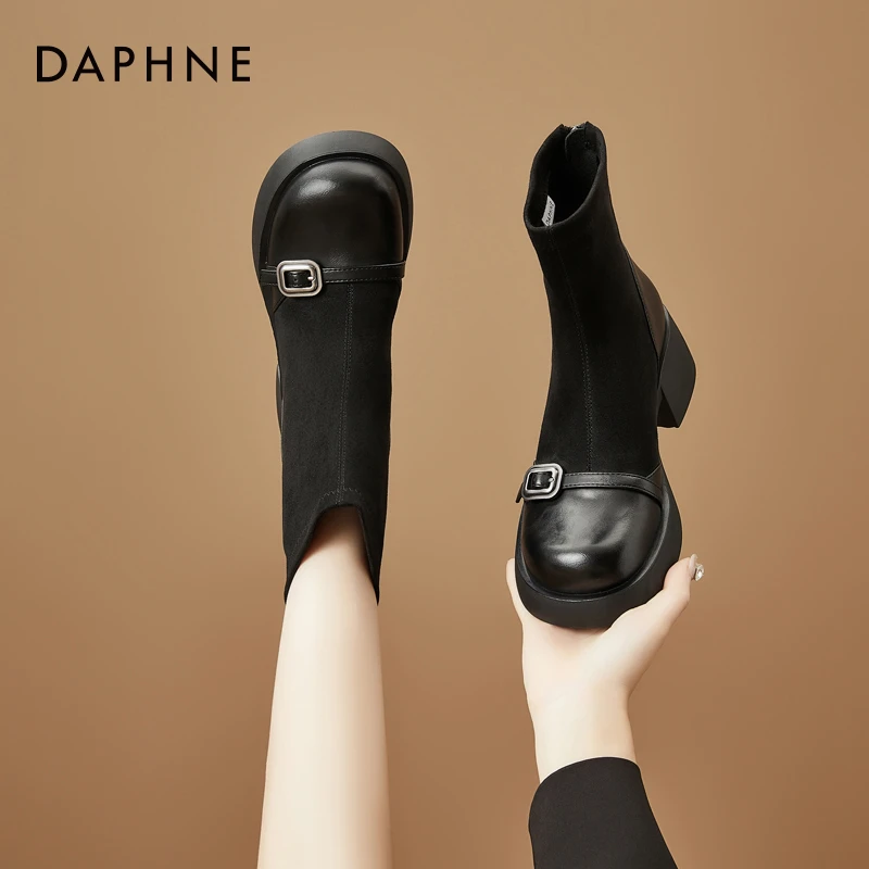 达芙妮秋上新复古袜靴女2025年秋冬流行洋气小短靴瘦瘦小踝靴