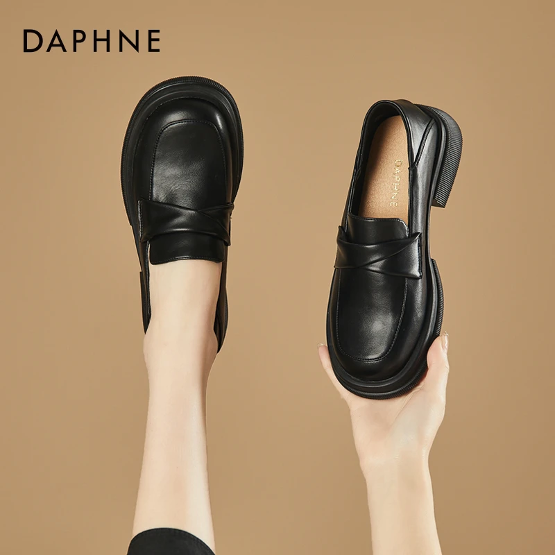 达芙妮爆款英伦风小皮鞋女2023新款复古百搭单鞋一脚蹬时尚乐福鞋