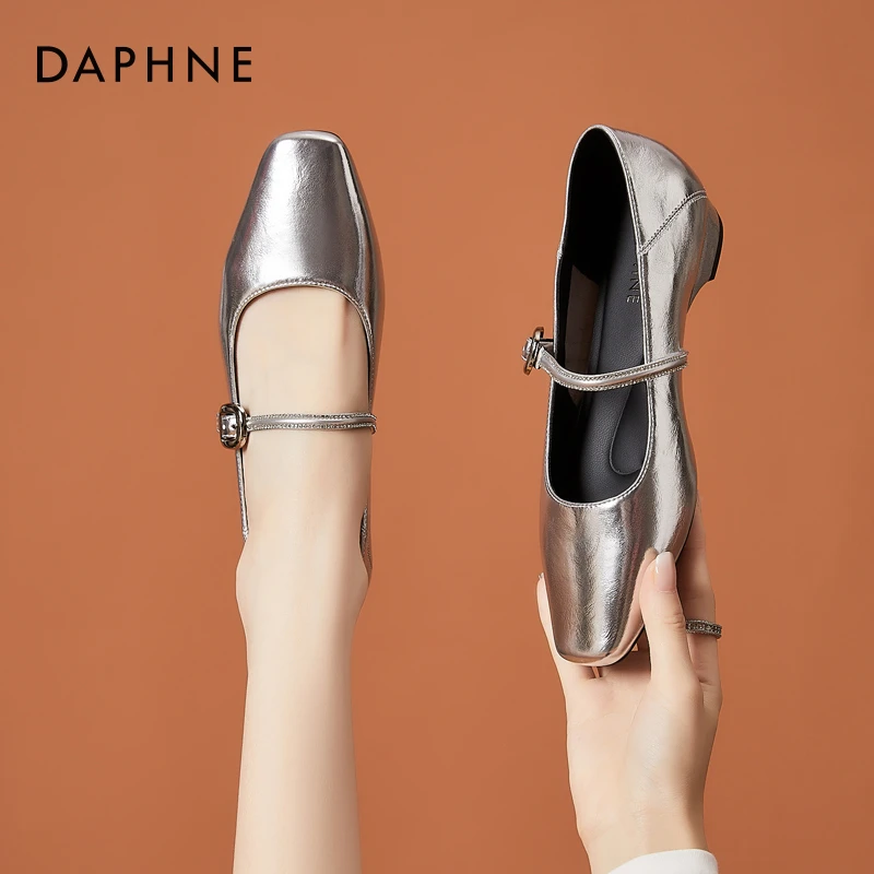 Daphne/达芙妮法式方头玛丽珍鞋女2025秋新款一字带平底浅口单鞋