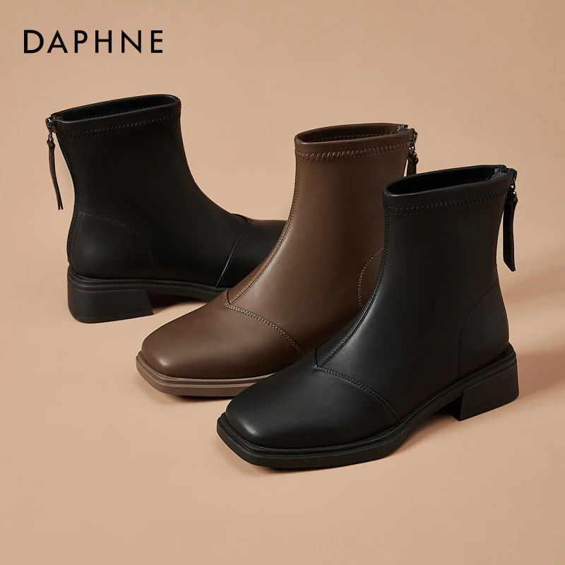 达芙妮秋上新百搭气质瘦瘦靴2024马丁靴英伦及踝切尔西短筒靴子