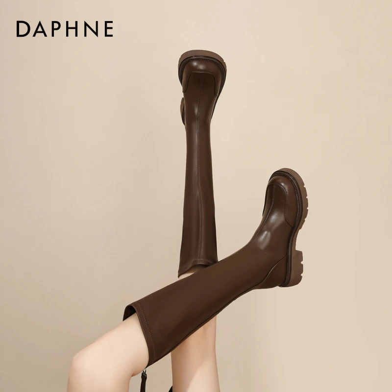 Daphne/达芙妮长筒靴2025款式冬季不过膝 粗腿高筒靴显瘦气质长靴