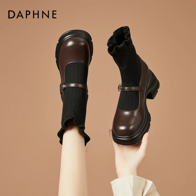 达芙妮厚底袜靴女2025秋季新款单靴增高瘦瘦靴弹力连袜玛丽珍短靴