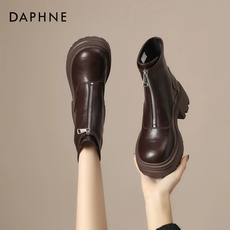Daphne/达芙妮松糕鞋厚底短靴2025春季新款英伦风加厚女靴瘦瘦靴