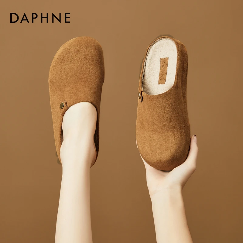 达芙妮复古加绒厚底包头拖女外穿2025新款秋冬勃肯休闲保暖棉拖鞋