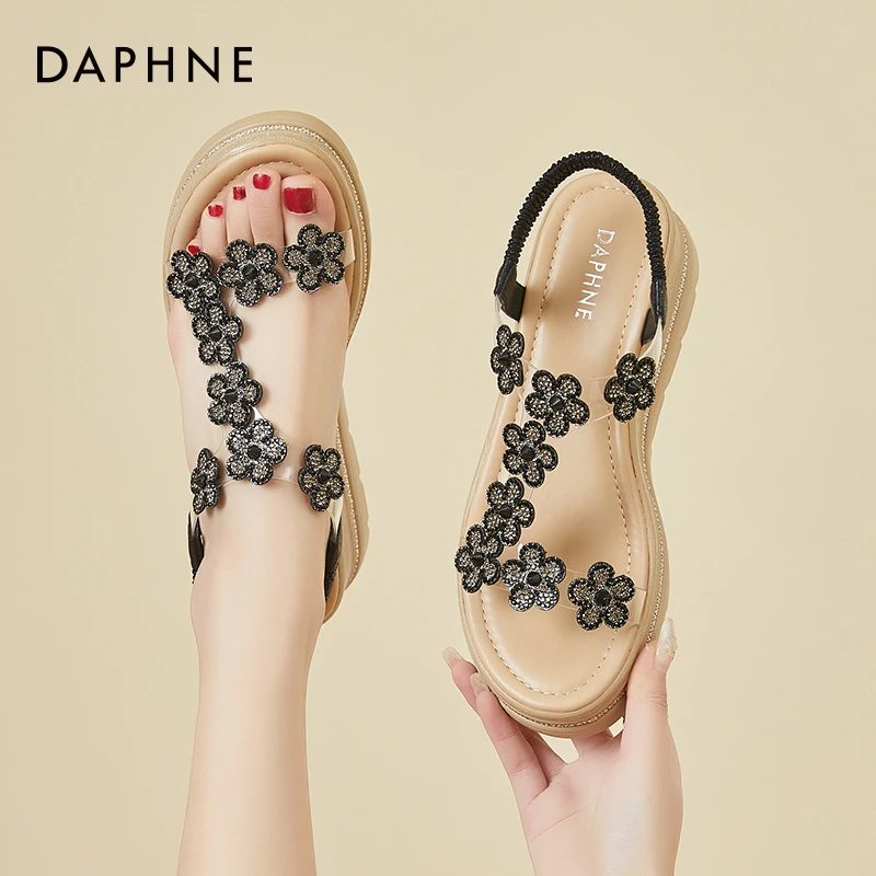 达芙妮露趾透明松糕底坡跟凉鞋2025法式夏季女鞋厚底增高沙滩凉鞋