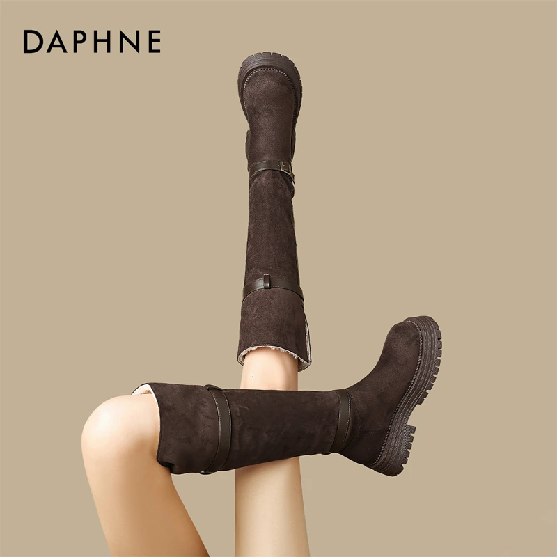 达芙妮美拉德小个子厚底高筒雪地靴女2025冬季新款加绒加厚长筒靴