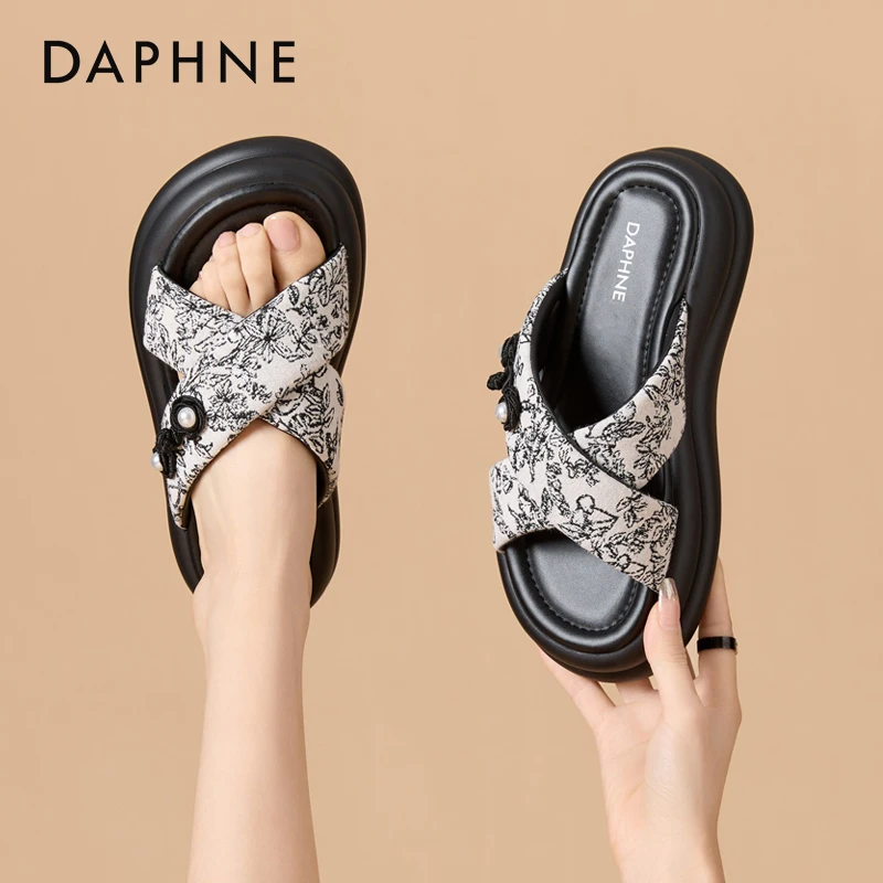 休闲防滑拖鞋外穿2025夏季新款百搭女鞋厚底交叉凉拖