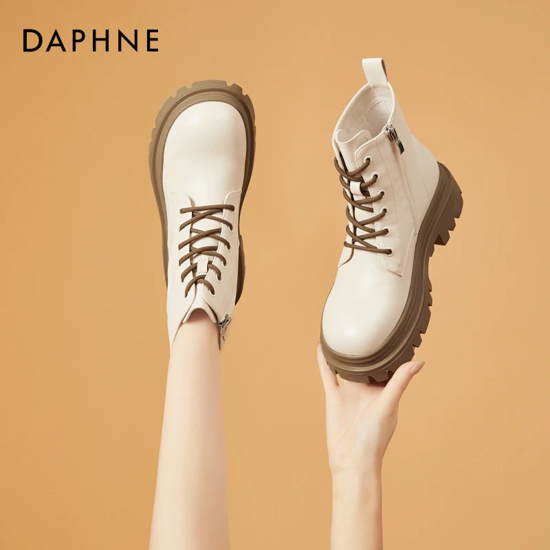 Daphne/达芙妮时尚马丁靴女2024新款秋季单靴复古英伦风百搭 短靴