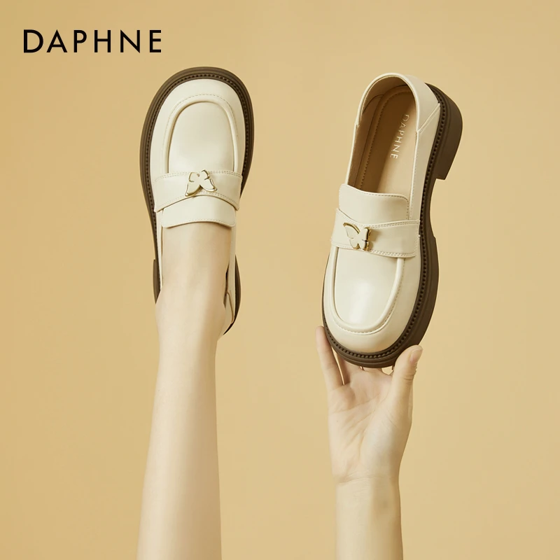 达芙妮蝴蝶装饰时尚乐福鞋女2025秋季厚底复古英伦风玛丽珍小皮鞋