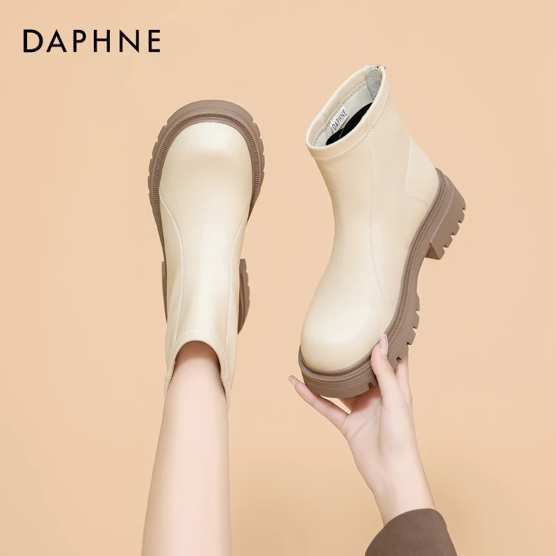 Daphne/达芙妮马丁靴女2024新款冬季复古切尔西靴小个子增高 短靴