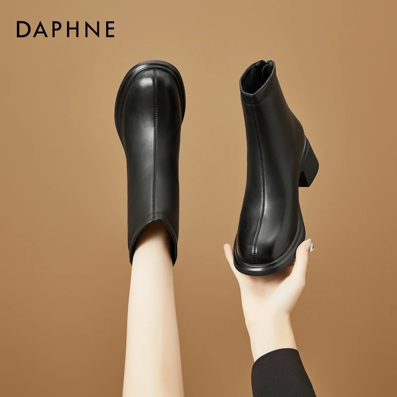 达芙妮秋上新韩系小踝靴高跟短靴女款2025粗跟靴子百搭女士单靴