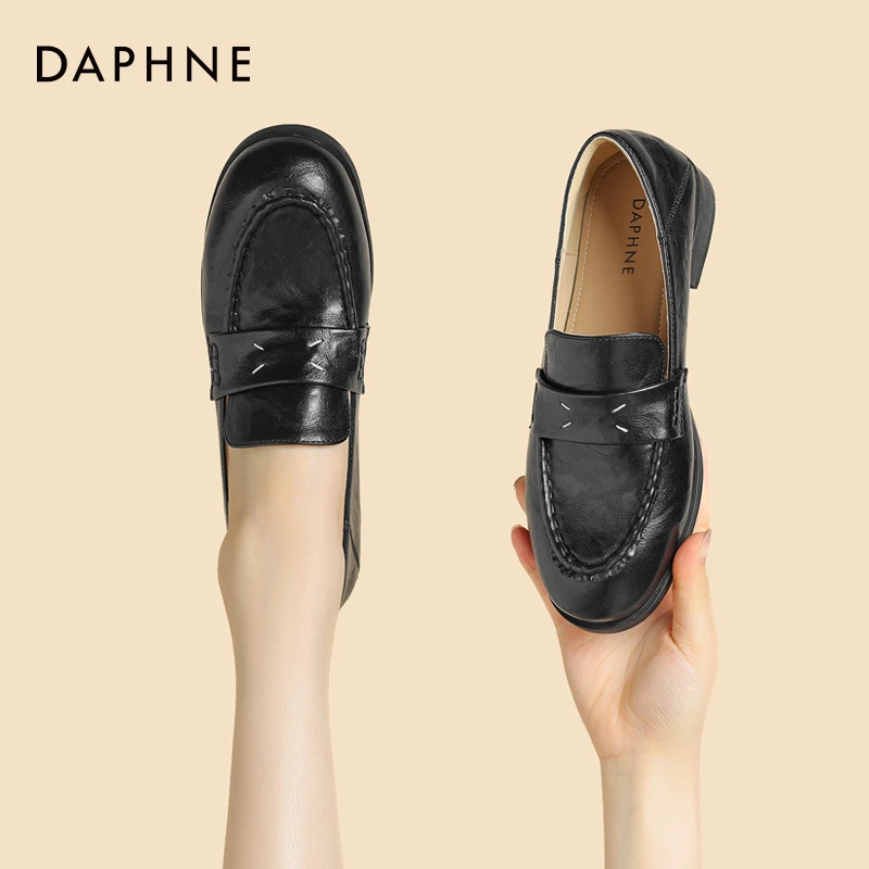 达芙妮百搭小皮鞋女春季2025新款时尚英伦风一脚蹬乐福鞋软底单鞋