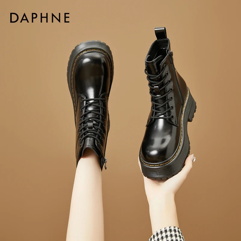 达芙妮法式英伦风厚底马丁靴2025年秋冬新款单靴百搭增高短靴子女