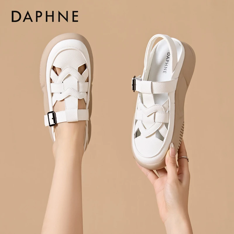 达芙妮厚底复古罗马凉鞋女包头凉鞋溯溪鞋2025夏季新款舒适洞洞鞋