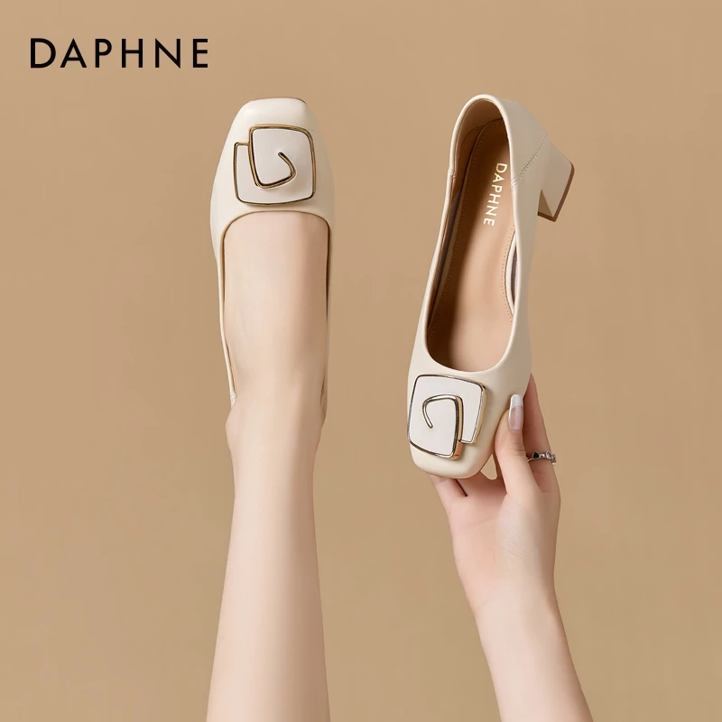 达芙妮法式粗跟单鞋2025秋季新款一脚蹬气质女鞋高跟鞋职业小皮鞋