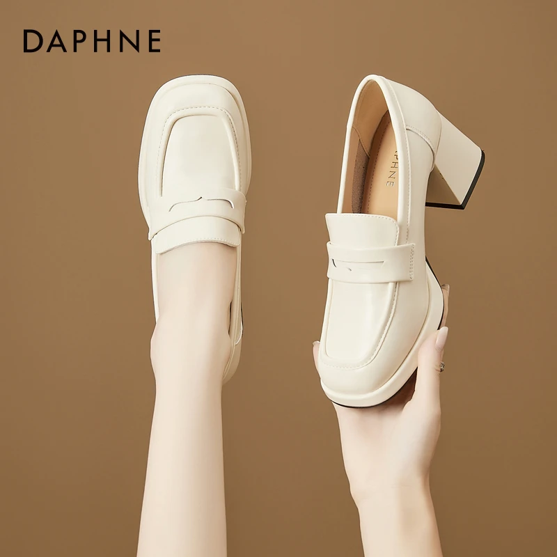 达芙妮女款小个子粗跟乐福鞋女2025年新款英伦风增高单鞋一脚蹬