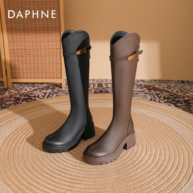 达芙妮仙女风长筒靴不过膝骑士靴2024年新款秋冬季女靴高筒靴长靴