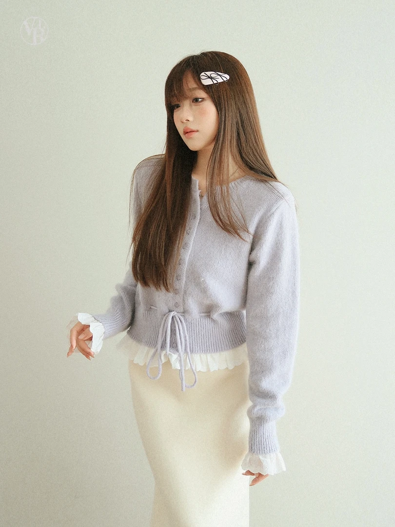 vuillard【雪夜紫藤Wisteria】复古圆领绑带抽绳毛衣开衫外穿上衣