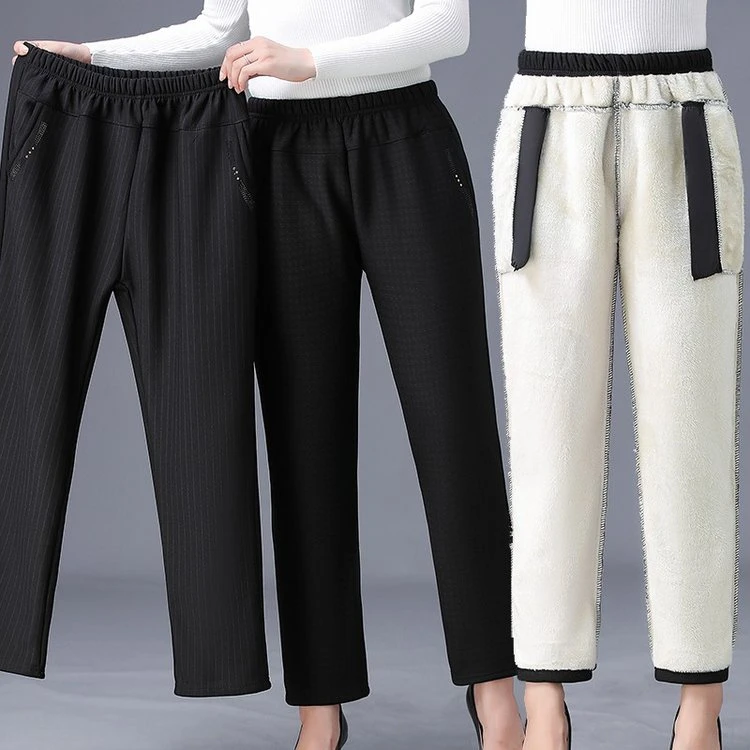 妈妈裤子冬季加绒加厚中老年女装春秋款高腰直筒老年人奶奶长裤