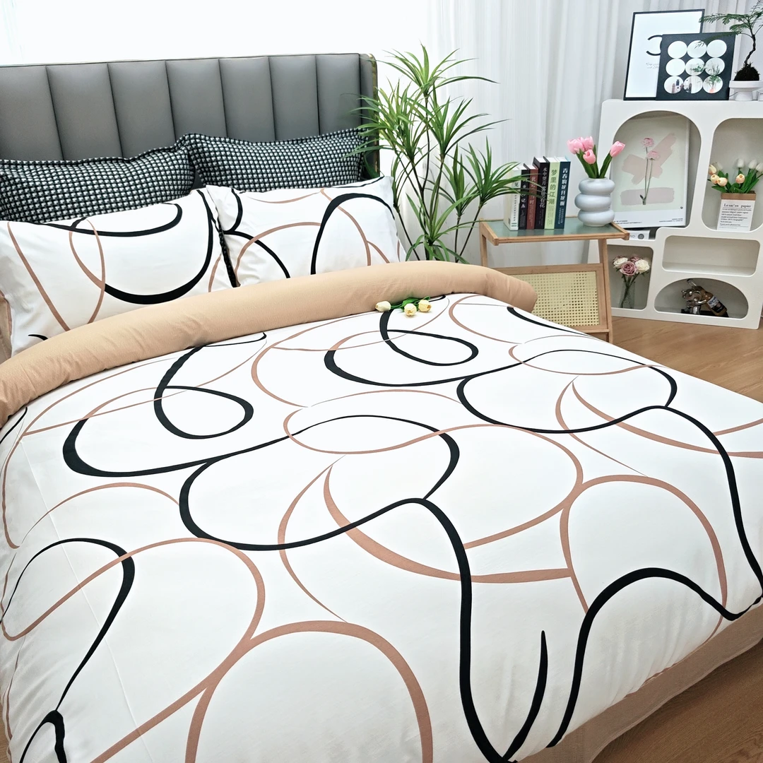 沁晨家居-全棉简约线条四件套清新纯棉三件套床上用品 自由线条CY