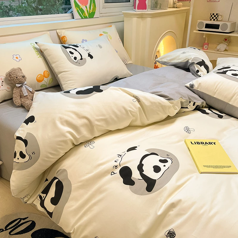 儿童-全棉熊猫简约可爱四件套清新纯棉三件套床上用品 大白Panda