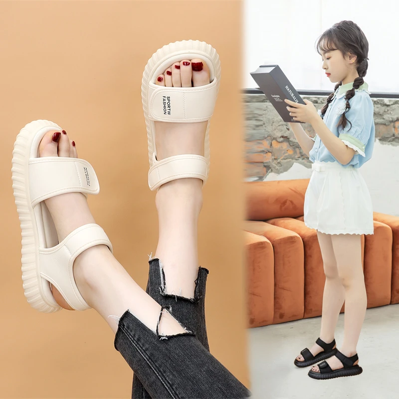 女中大童凉鞋10-15岁夏天百搭网红运动防滑沙滩亲子母女俩同款