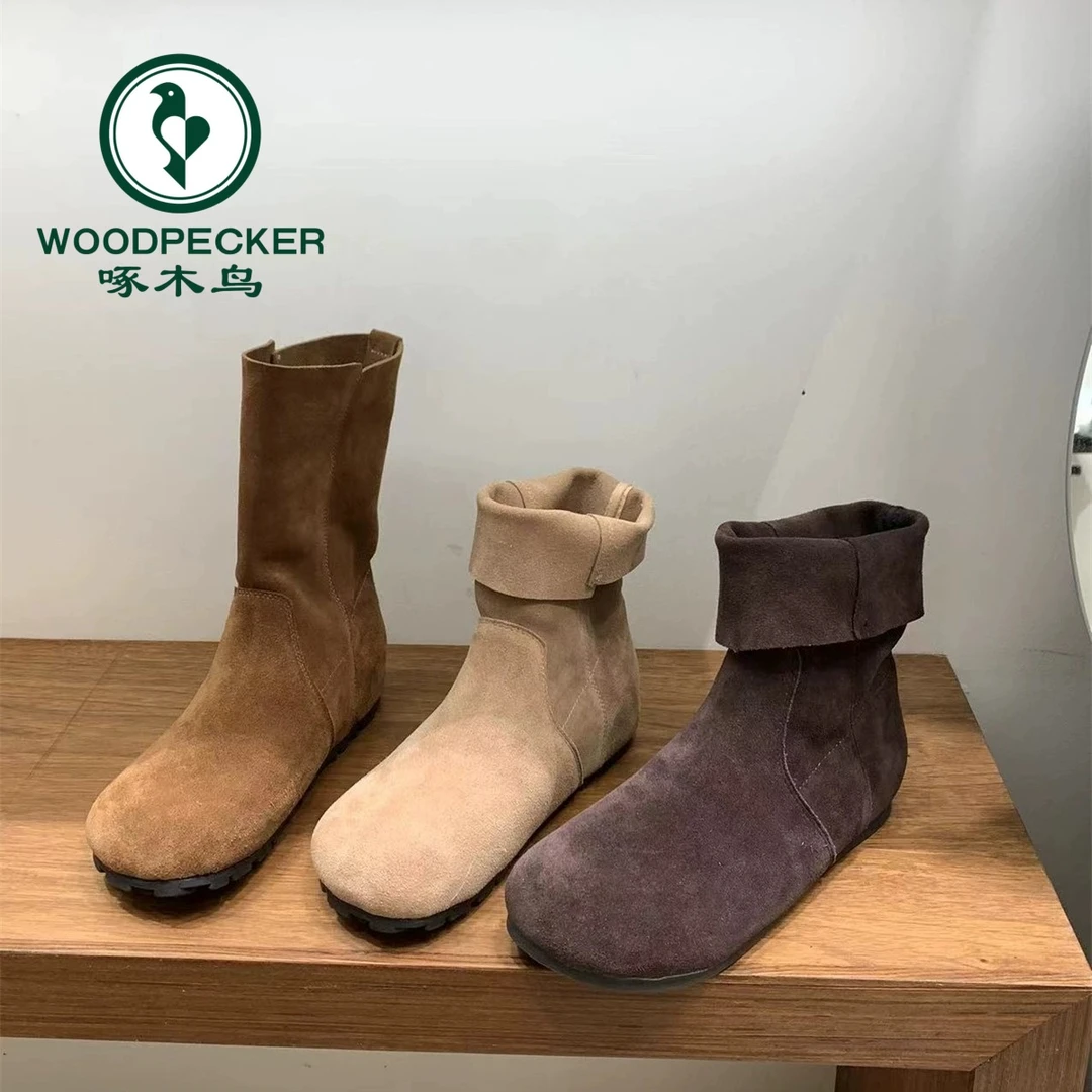 啄木鸟平底复古马丁靴女鞋短筒新款春秋冬季韩版及踝靴套筒小短靴