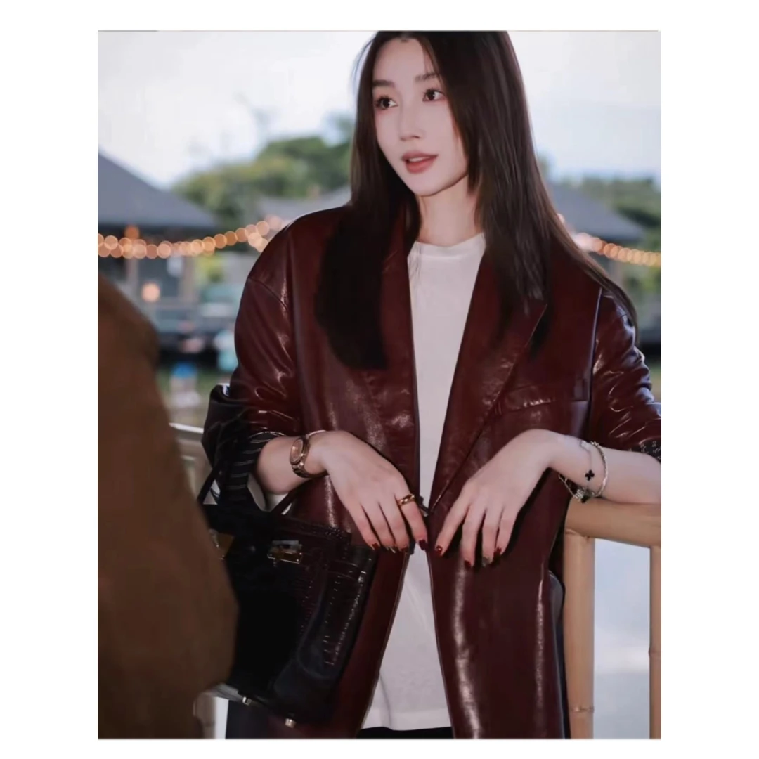 3-宝儿家含幂BA83524308早秋新款穿搭无涂层油蜡皮西装外套