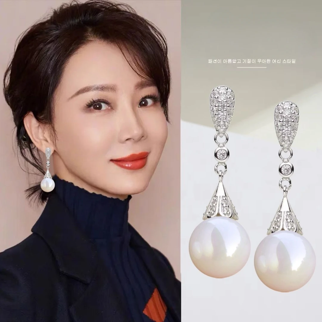 铜合金耳饰 耳夹长款珠珠耳环时尚女士耳钉气质韩国百搭轻奢简约