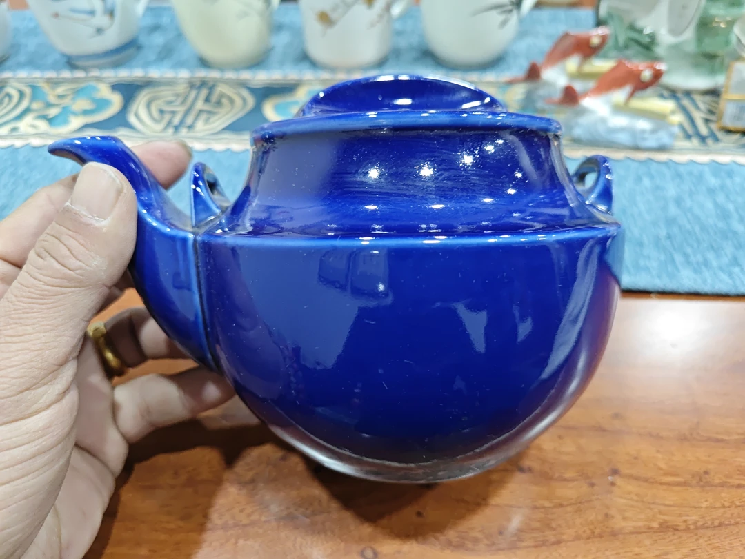 唐山陶瓷老物件霁蓝釉茶壶
