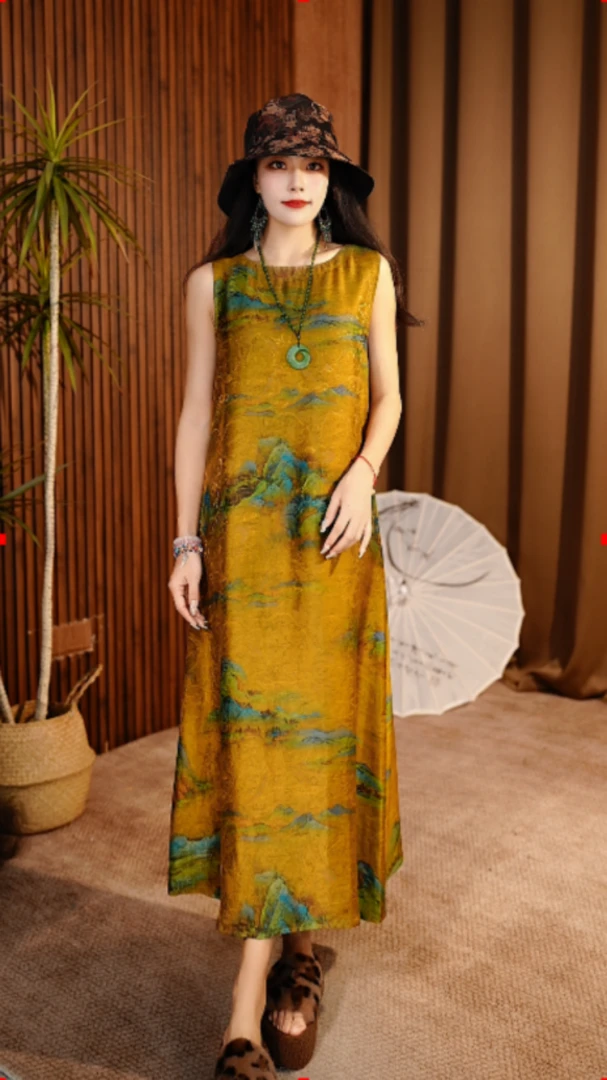 【千里江山景秀山河图】高奢版双面双穿花萝连衣裙