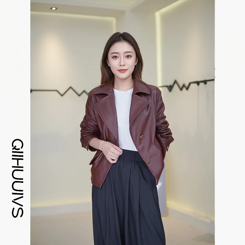 西装领皮衣真皮时尚春秋显瘦皮衣女外套百搭休闲