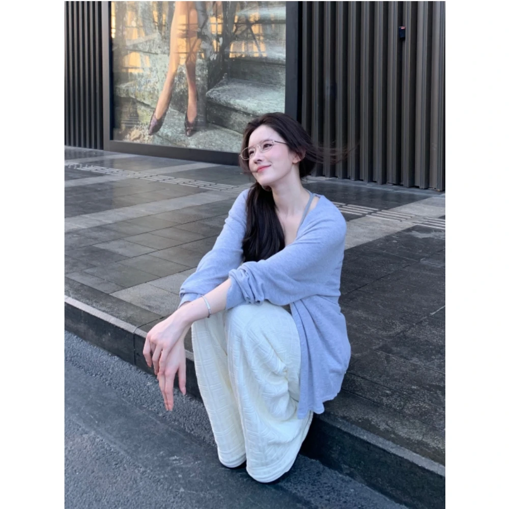 双股棉纱肤感廓形针织开衫长袖时尚休闲百搭羊绒简约设计师秋冬