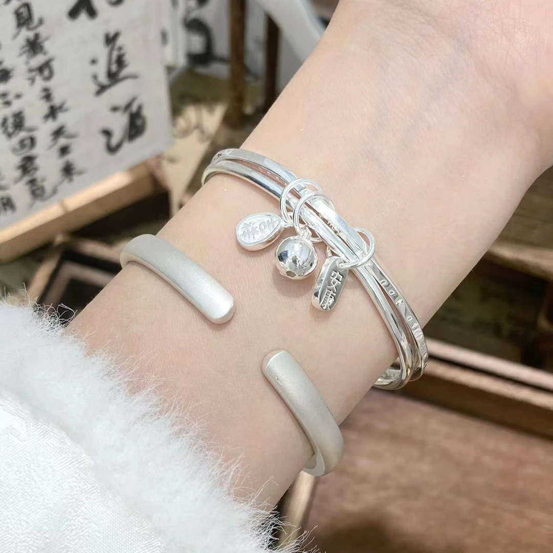 足银手镯 【幸福安康】双环气质时尚闭口足银9999手镯