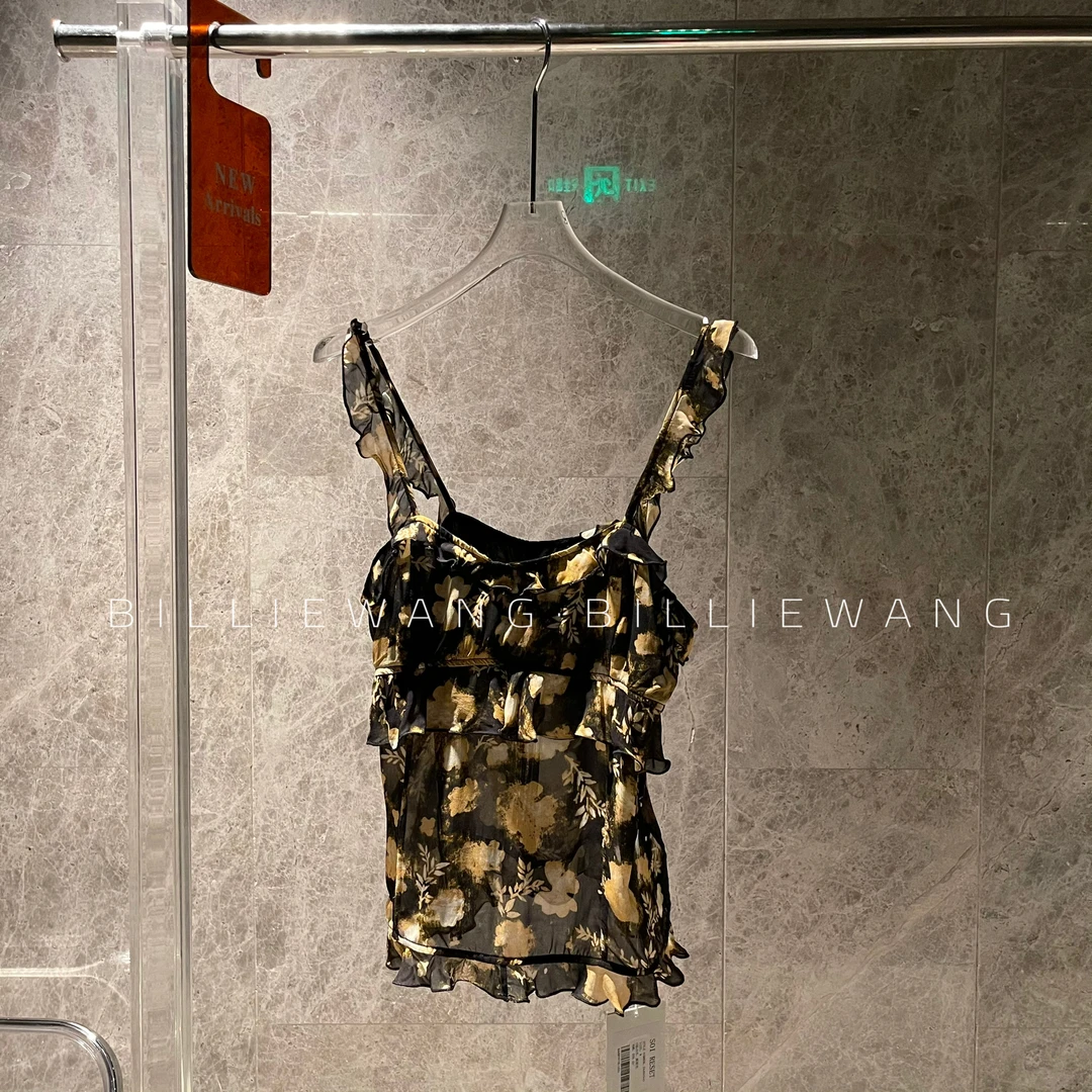 BW独立设计师定制系列｜复古鹿棕色晕染印花吊带背心