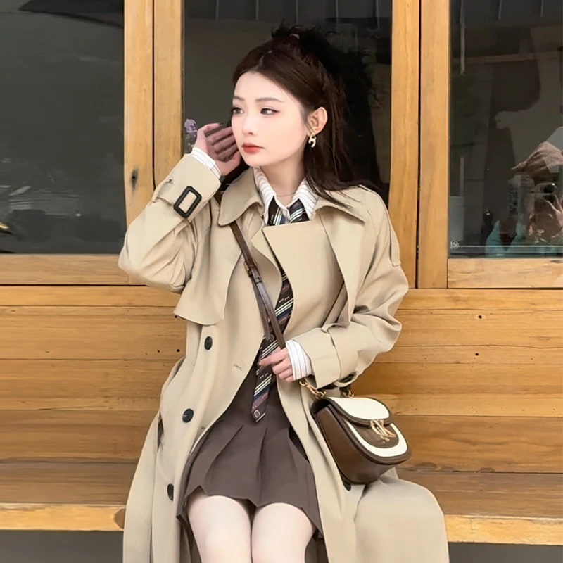 双排扣风衣女中长款2025春秋季高级感英伦风小个子垂感大衣外套