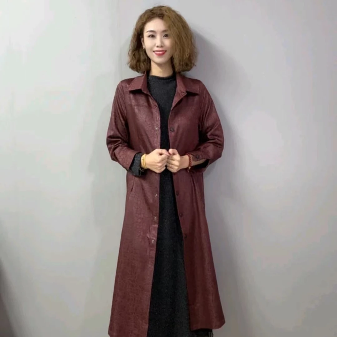 霞姐家-170气质网红老料油皮子长款风衣