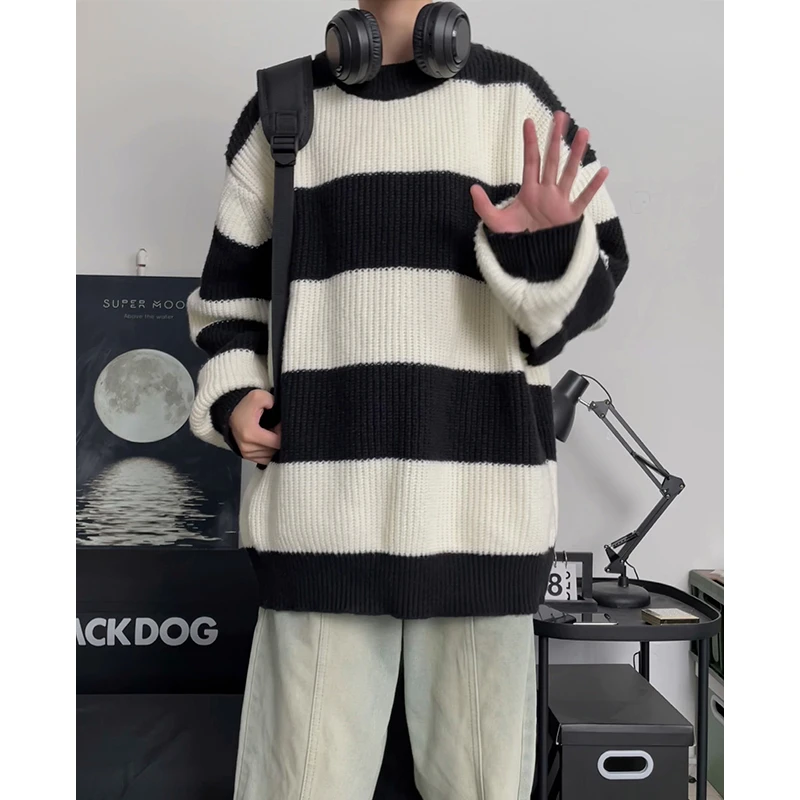 【男女同款】高级感横条纹设计简约立领ins毛衣男女士潮流宽松圆领