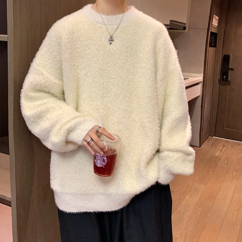 秋冬圆领潮牌毛衣宽松慵懒风针织衫百搭款休闲打底衫保暖显瘦男款