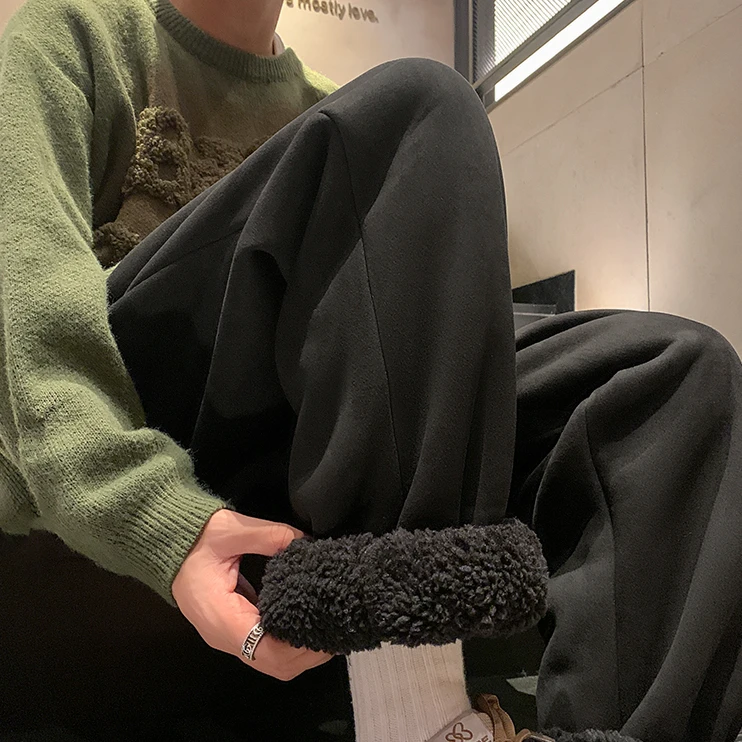 400g重磅运动卫裤男款早春加绒加厚保暖羊羔绒棉裤宽松休闲长裤子