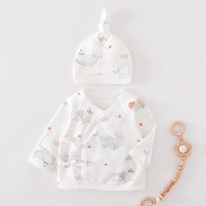 四季纯棉A类无骨新生儿婴儿满月男宝宝女宝宝半背衣小胎帽组合装