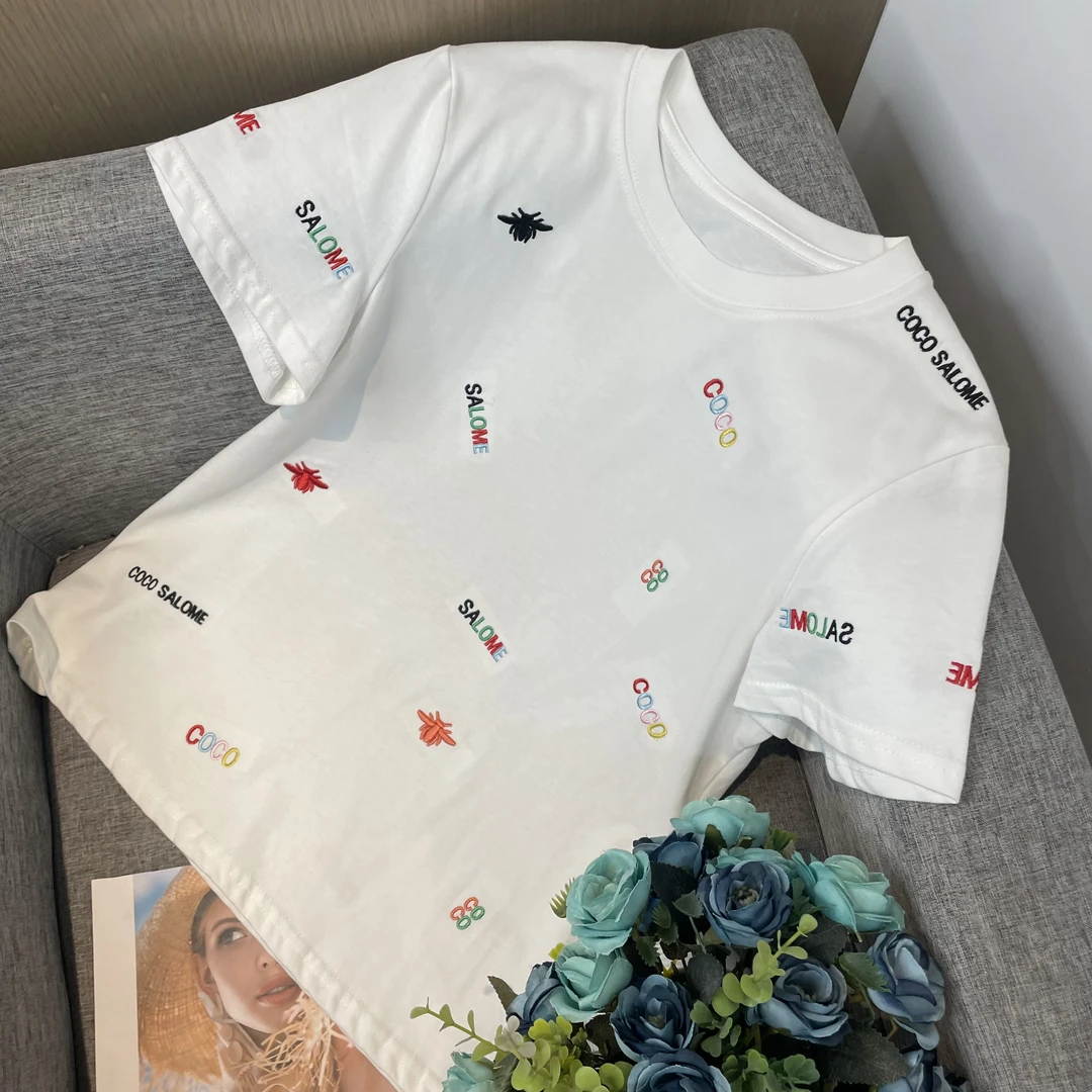 【橘子定制】2025新款夏季百搭轻奢印花短袖上衣女X9012