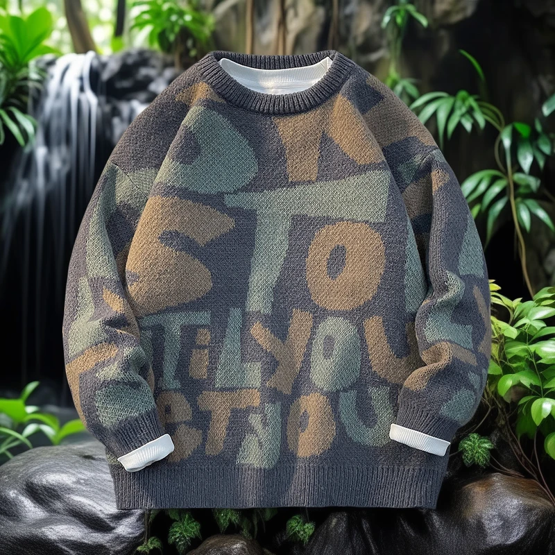 慵懒风宽松毛衣男大码加厚针织衫新款冬季潮牌圆领爆款针织毛衣