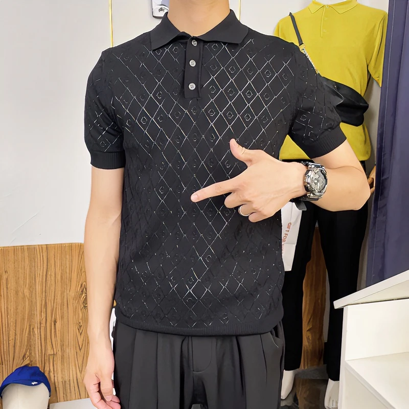 夏季男士冰丝短袖针织polo衫休闲翻领潮流半袖T恤纯色薄款伊力特