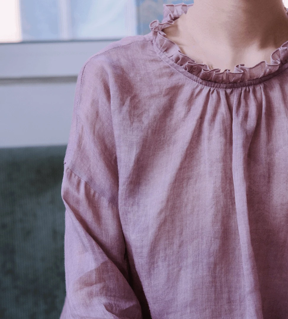 文艺休闲减龄香云莨麻套头衫温柔风上衣女复古自然宽松小衫23111