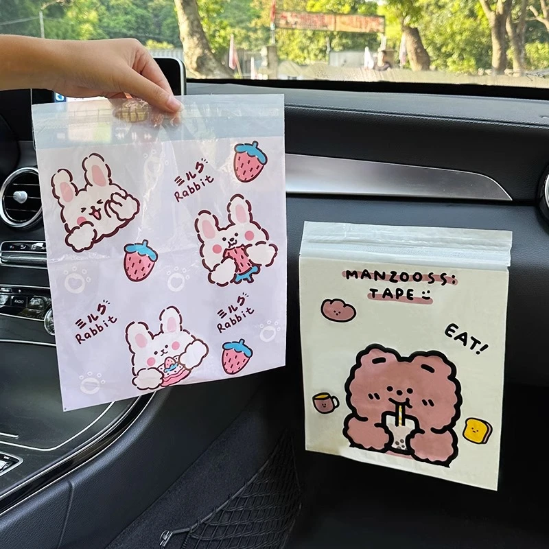 车载垃圾袋无痕粘贴式卡通可爱熊兔收纳袋前后排车内垃圾桶清洁袋