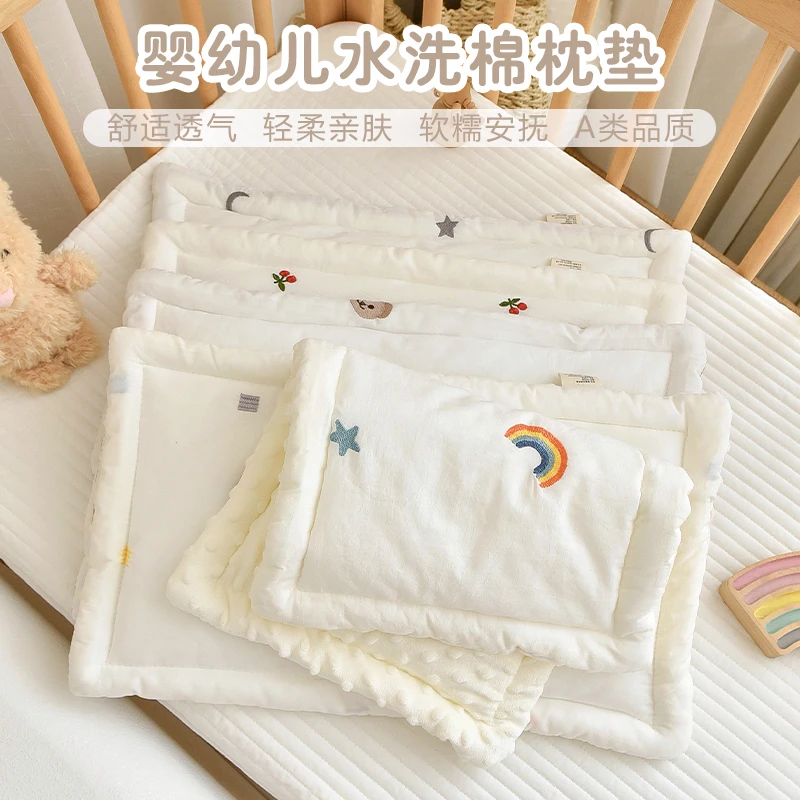 新生婴儿吸汗纯棉0-12个月低枕安抚豆豆平枕婴幼儿小枕垫秋冬厚款