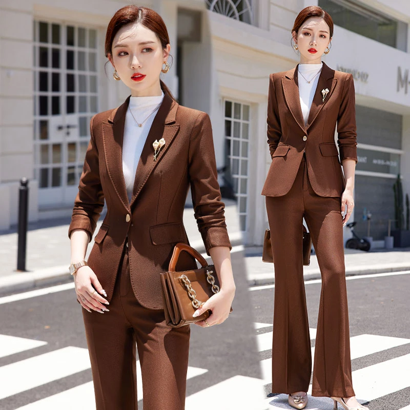 西装套装女神范2023新款气质修身职业正装西服喇叭裤工作服89128